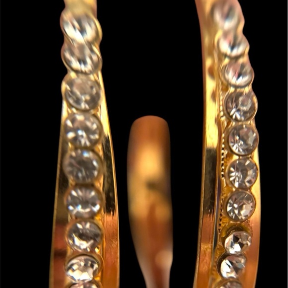 Stunning Gold-Tone Crystal Hoop Earrings - Elegant & Eye-Catching - Picture 10 of 14